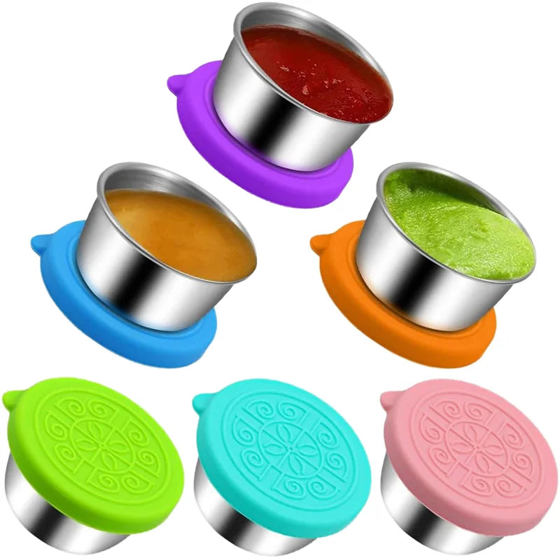 Portable 40ml Stainless Steel Sauce Cup with Silicone Lid Modern Design for Ketchup Salad Dressing Food Use in Kitchen Camping