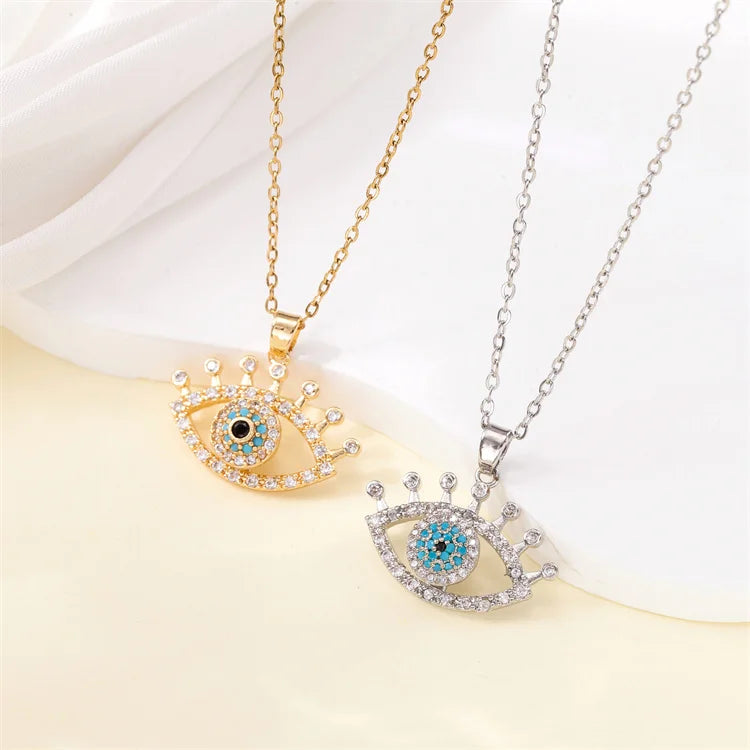 Wholesale No Fade Stainless Steel Korean Collarbone Chain Women Luxury Design Rotatable Eye Necklace