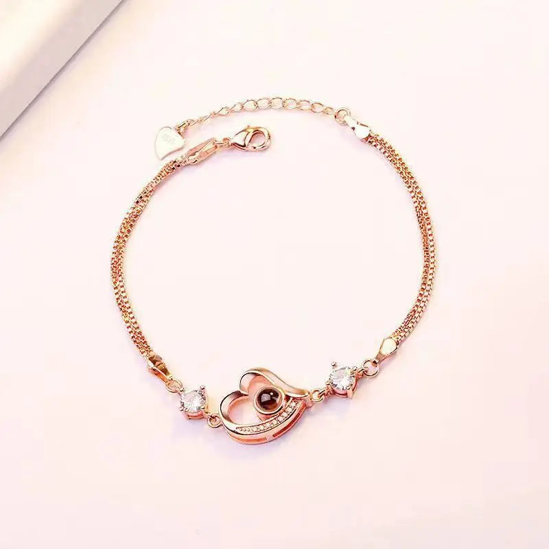 100 Languages I Love You Crystal  Bead Bracelet Women Heart-shaped Rose Gold Bracelet Valentine for Women Gift