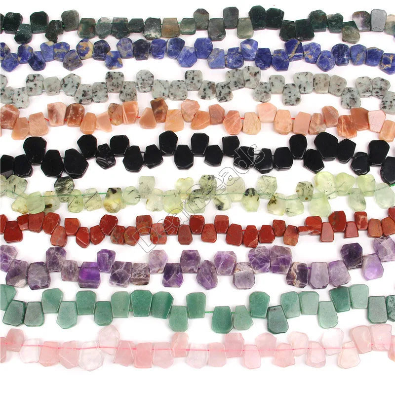 Natural Top Drilled Flat Puffed Polygon Stone Beads Irregular Rose Quartz Gemstone Loose Beads for DIY Necklace Jewelry Making