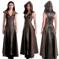 S-2XL Plus Size Women Cosplay Hooded Archer Costume Leather Long Dress Sleeveless Medieval Women Costume Warrior Suit Ecoparty