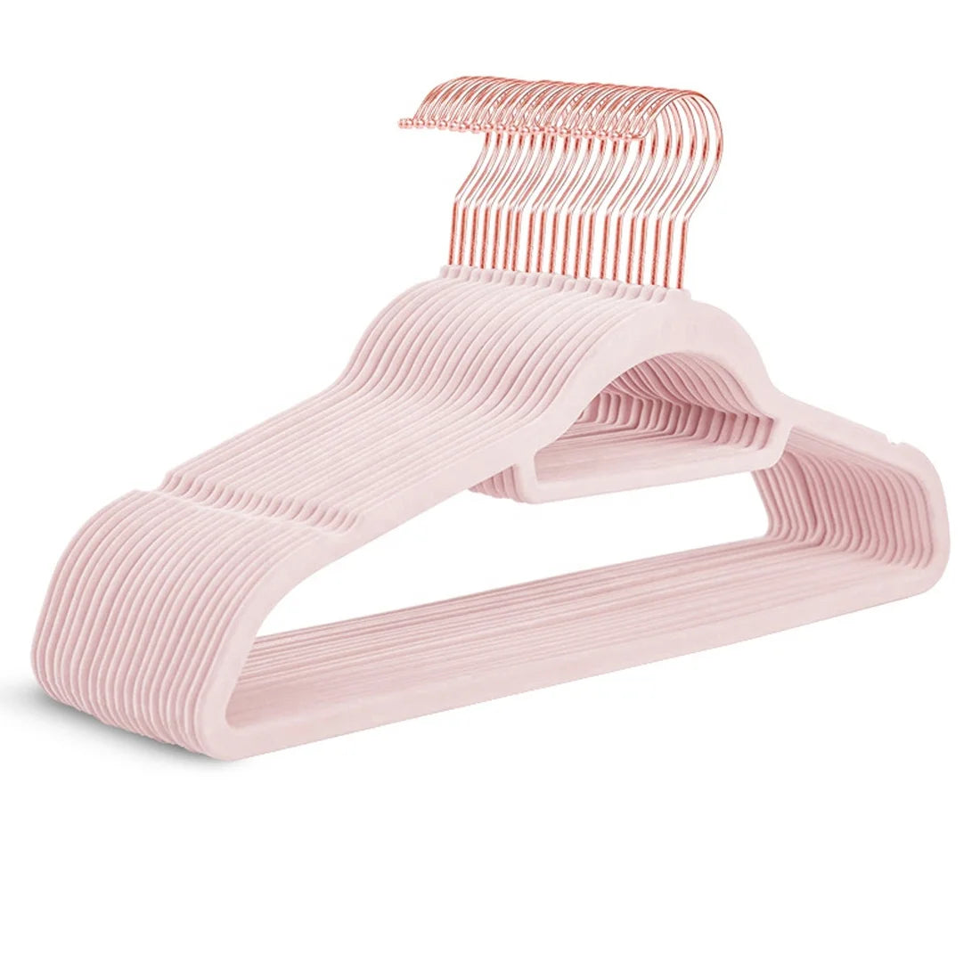 Wholesale Custom Pink Gold Velvet Hanger Non-Slip Metal and Fabric Coat Suit Clothes Hanger for Wardrobe & Bathroom
