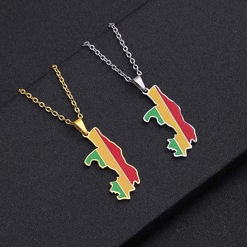 BINSHUO Wholesale Custom Stainless Steel Jewelry Drop Oil Republic of the Congo Brazzaville Flag Map Men Pendant Necklace Women