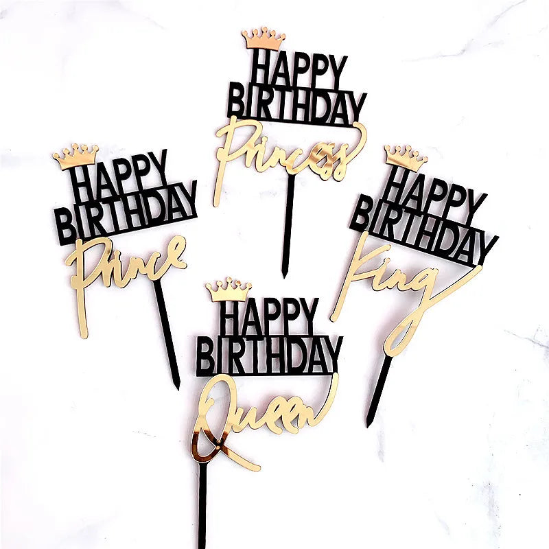 Gilding Acrylic Crown King Queen Prince Princess Royal Theme Cake Decoration Party Birthday Supplies for Cake Topper