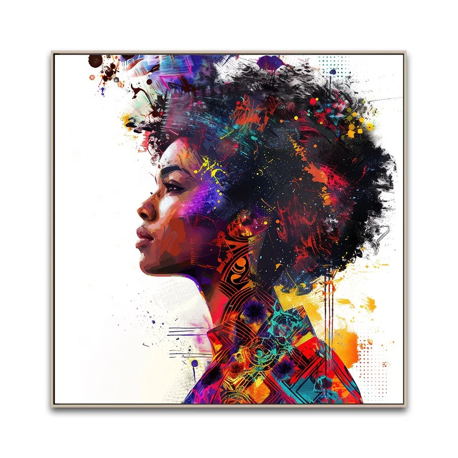 Wholesale Modern Oil Paintings African Woman Graffiti Colorful Hand-painted Brush Flowers Canvas Art Prints for Hotel Projects