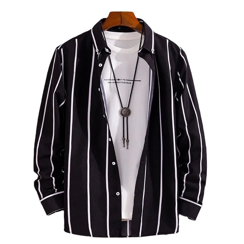 2022 Fashion Youth Casual Printed Long-sleeved Shirt Men's Plus Size Shirt