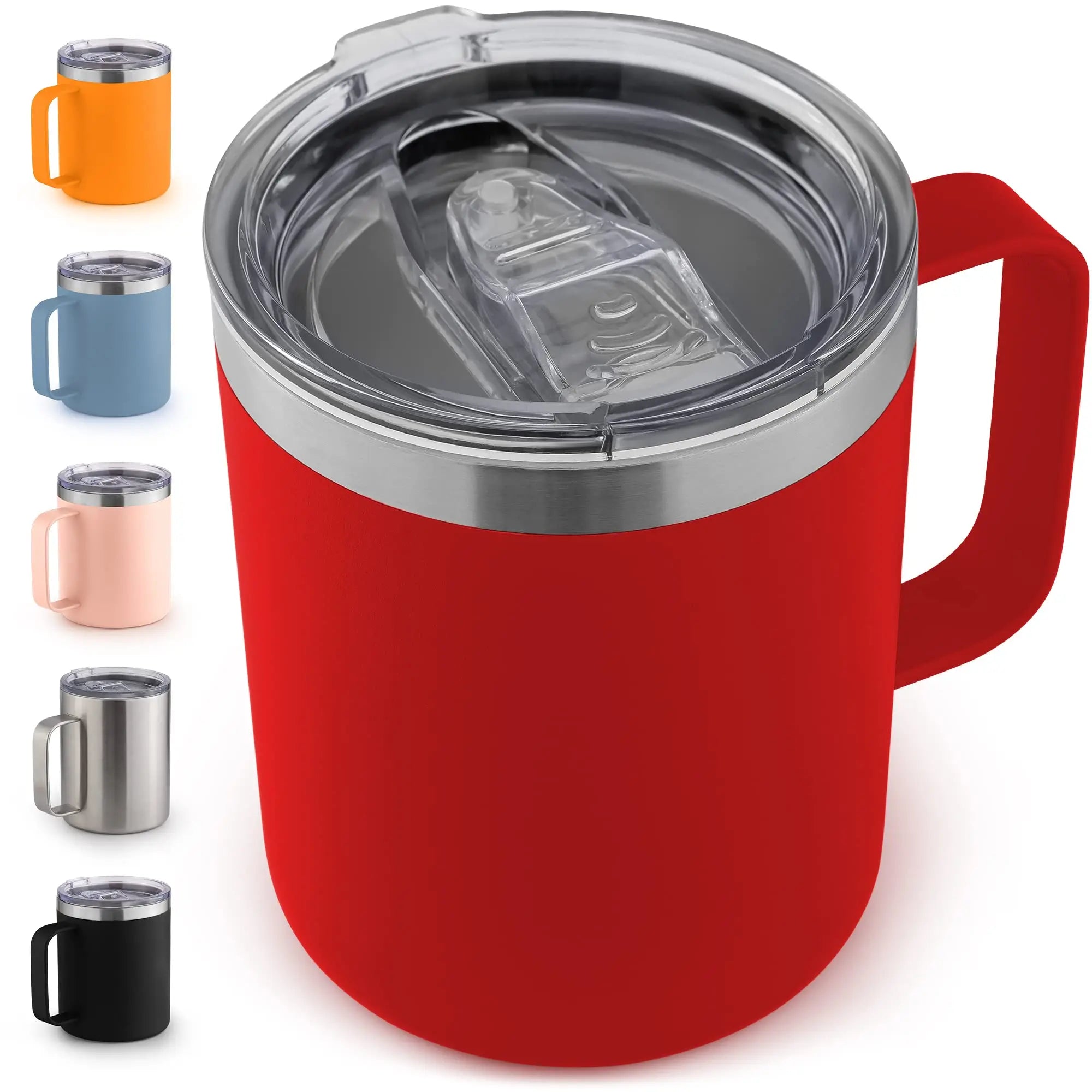 12oz Stainless Steel Travel Mug Fashionable Coffee Tumbler with Handle and Sliding Lid for Outdoor Camping and Travel
