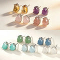 Chakra Healing Crystal Stone Natural Aquamarine Citrine Amazonite Amethyst Rose Quartz Moonstone Aventurine Ear Studs