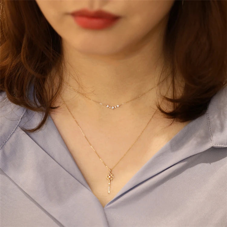 2025 Women Jewelry Necklace Chain Sterling Silver Vintage Key Pendant Necklace