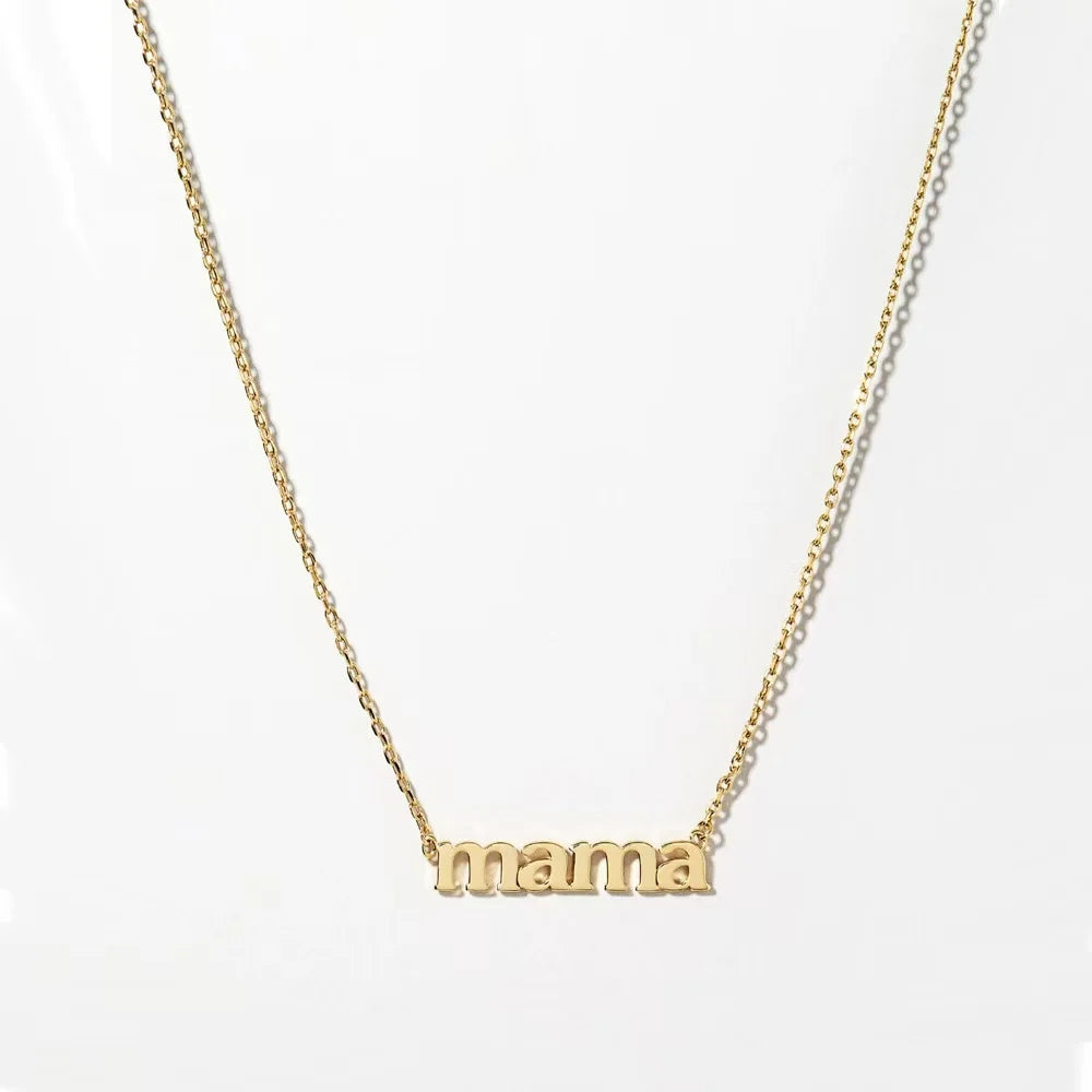 SSeeSY Non Tarnish Free Waterproof Jewelry Mother's Day Mom Gift 18K Gold Plated Stainless Steel Mama Letter Necklace for Women
