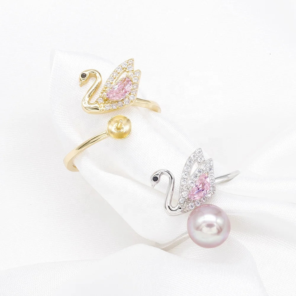 R423 7-8mm Natural Freshwater Pearl Ring Accessory 925 Sterling Silver Adjustable Size Engagement Jewelry Ring for Women