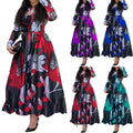 YQY2017 Trendy Summer Dresses Women Casual Long Sleeve A-line Floral Printed Maxi Dress Ladies Office Dresses for Women