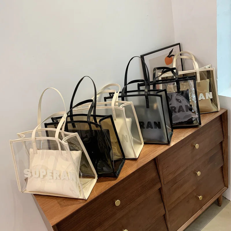 Transparent Clear Pvc Women Handbags Fashion Tote Beach Bag  Plastic Tote Shopping Bag for Ladies