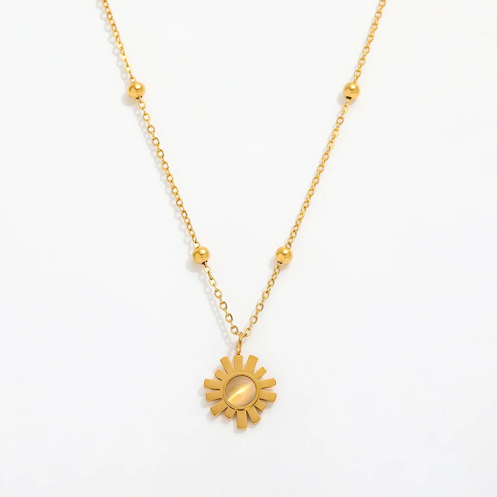 Joolim Jewelry 18K Gold Plated Moonstone Sunflower Pendant Necklace Stainless Steel Jewelry Wholesale Tarnish Free