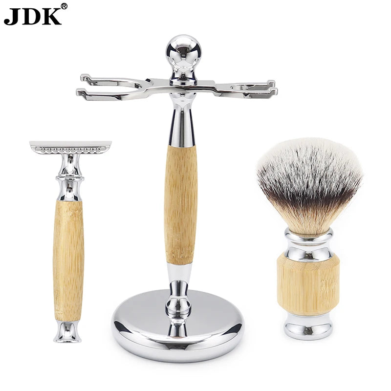 Wholesale Hotel Shaving Tools Set Gift Box Package Bamboo Wood Men's Shaving Razor Brush Kit