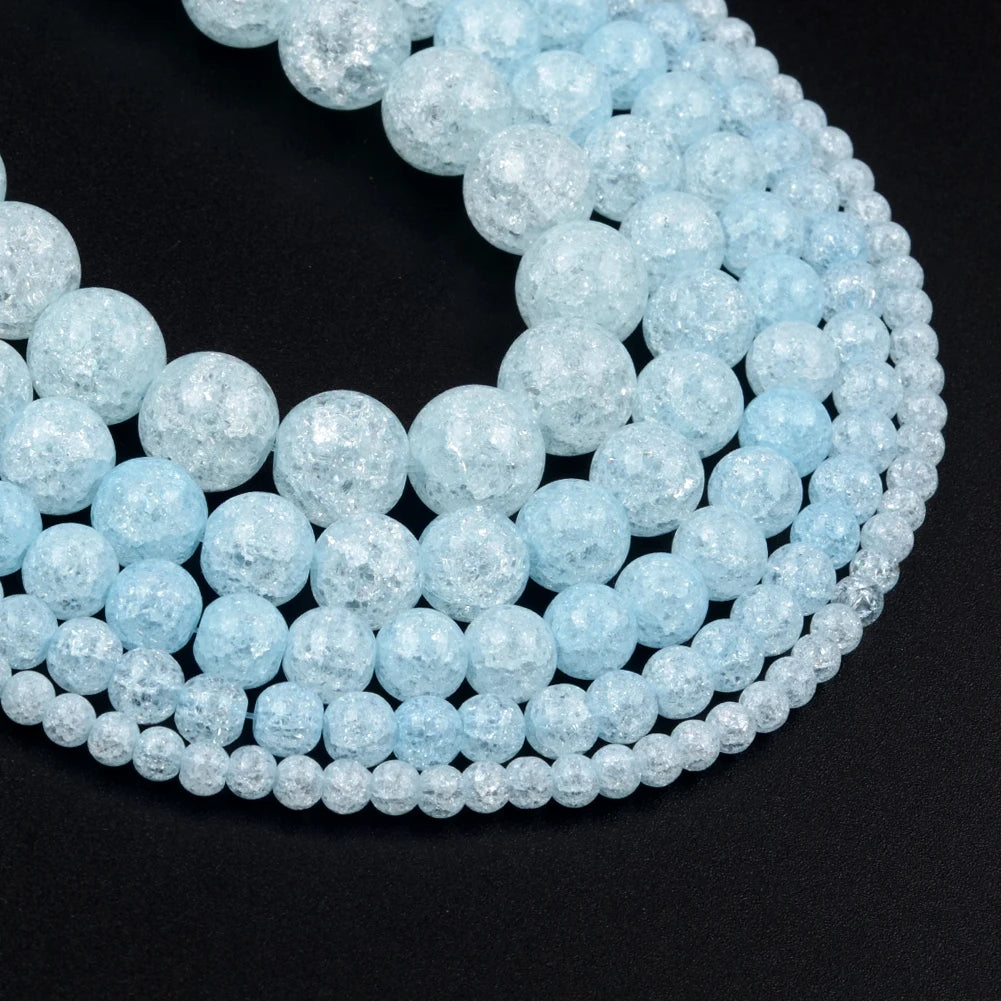 Wholesale Natural Stone 6 8 10mm Light Blue Cracked Crystal Round Loose Stone Beads for Jewelry Diy Making