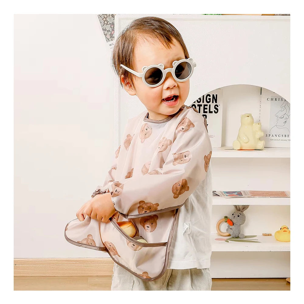 Happy Flute Waterproof PUL Fabric Baby Bibs Reusable Bibs Convenient Hook and Loop Design Feeding Bib Children Painting Smock