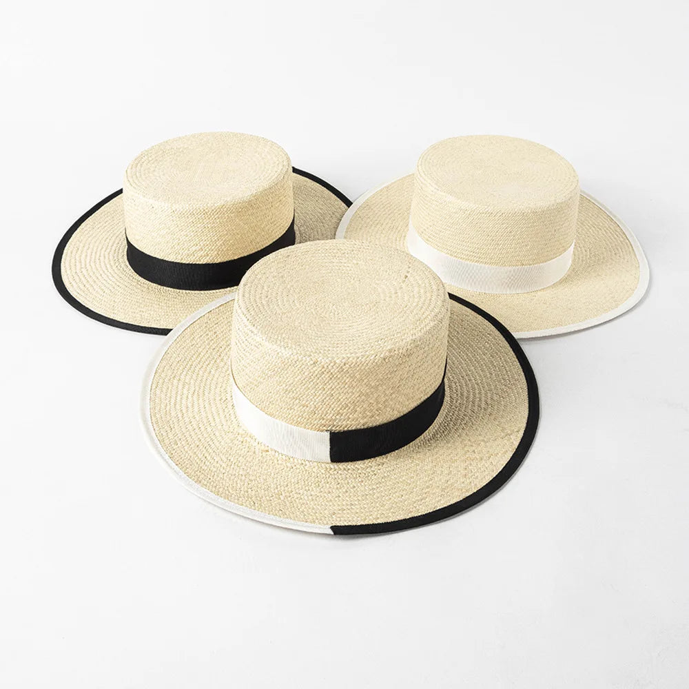 Wholesale New Arrival Summer Luxury Natural Straw Hat Custom Women Men Beach Hat With Two Tone Ribbon