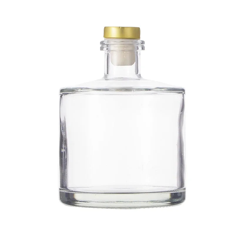 Luxury Round Home Empty 500ml 1000ml Fragrance Aroma Reed Diffuser Bottle Glass Bottle Wooden Cap
