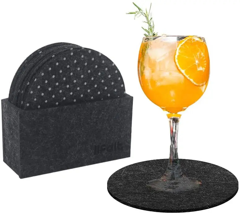 8 Pack Coasters for Drink Chic Coasters with Holder Classic Absorbent Thick Felt Cup Mats for Water Beer Coffee Tea Cocktail