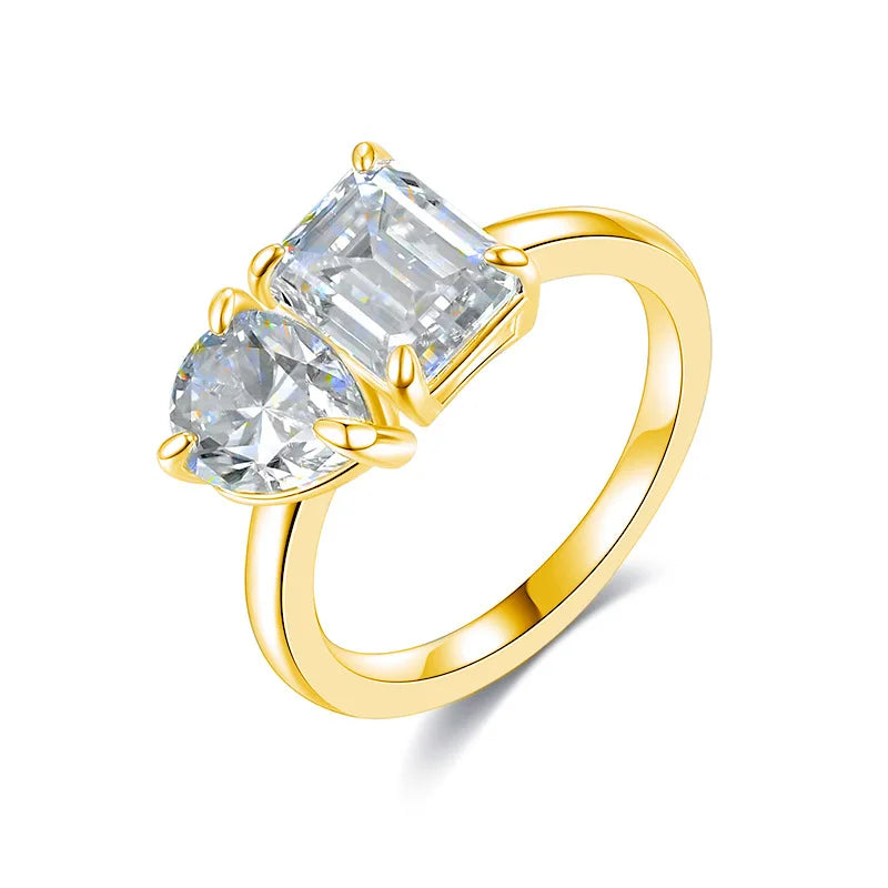 925 Sterling Silver Luxury Moissanite Rings 6*8mm Pear & Emerald Cut Couple Stones Engagement Ring for Women
