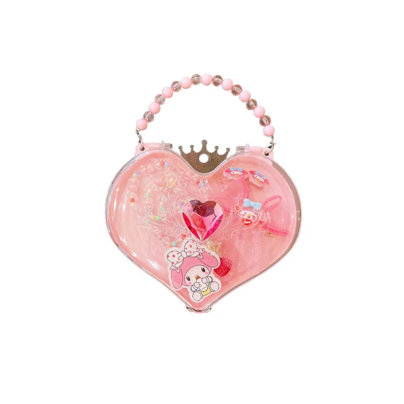 Cute Children Jewelry Sets Box Cartoon Princess Necklace Cartoon Jewelry Hate Acrylic Gemstone Box