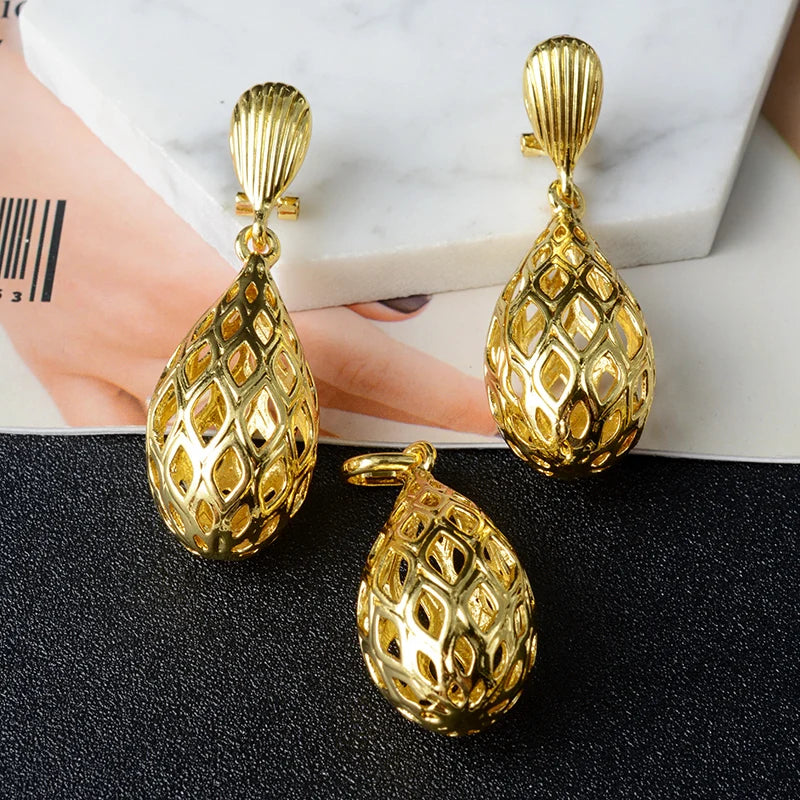 Fashion Jewelry 18k Gold Plated Leaf Design Gold Jewelry Set