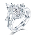 Stackable 2 Piece Ring Set Temperament Zircon 925 Sterling Silver Pear Shape Diamond Engagement Ring for Women
