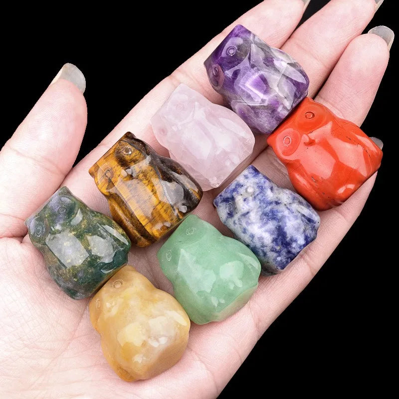 1Inch Mini Cute Owl Crystal Carving Honey Onyx Yellow Jade Green Aventurine Jade Agate Rose Quartz Amethyst Owl for Home Decor