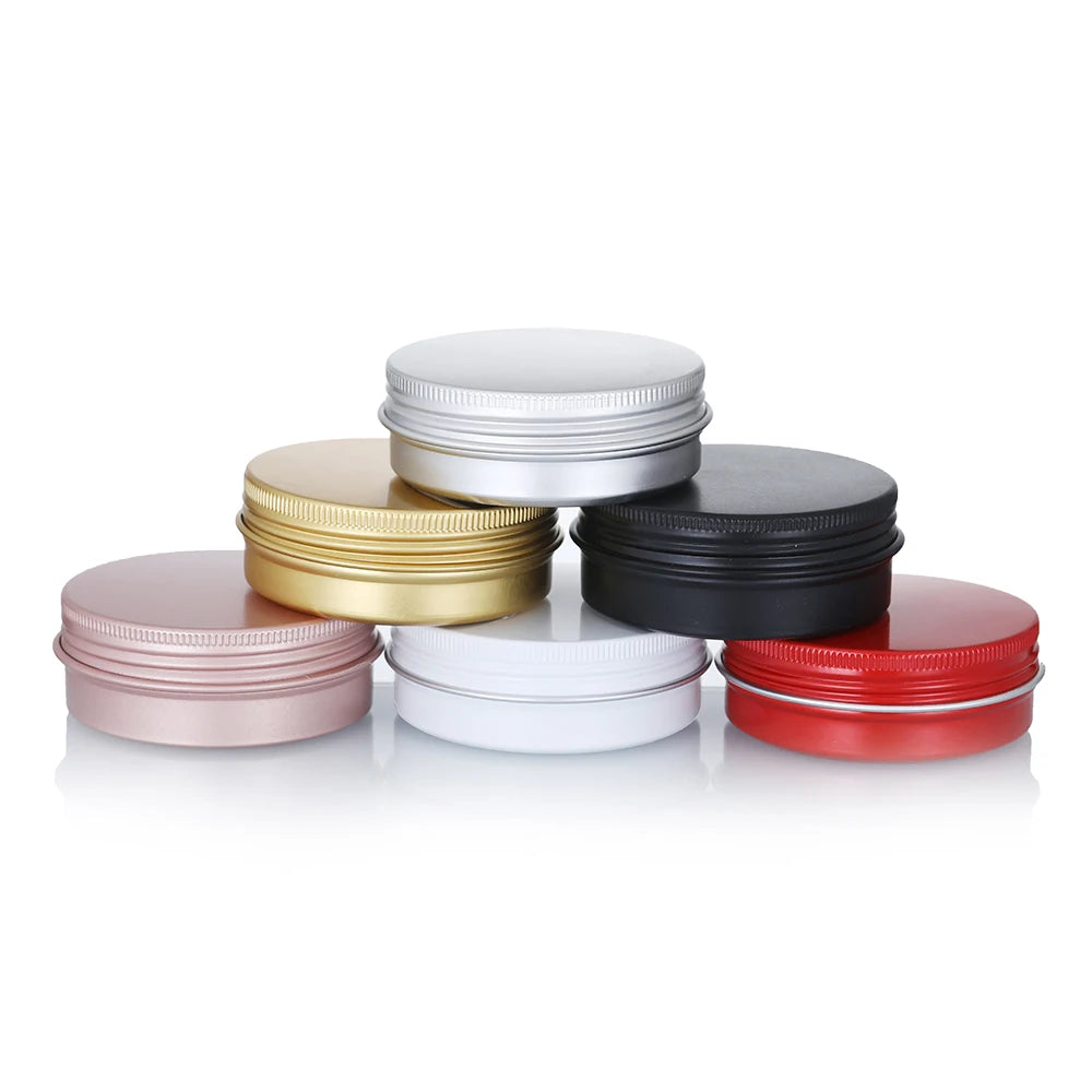 Wholesale 5g to 250g 2oz 1oz 4oz White Gold Silver Black Twist Top Aluminum Candle Tin Jar with Screw Lid Lip Balm Containers