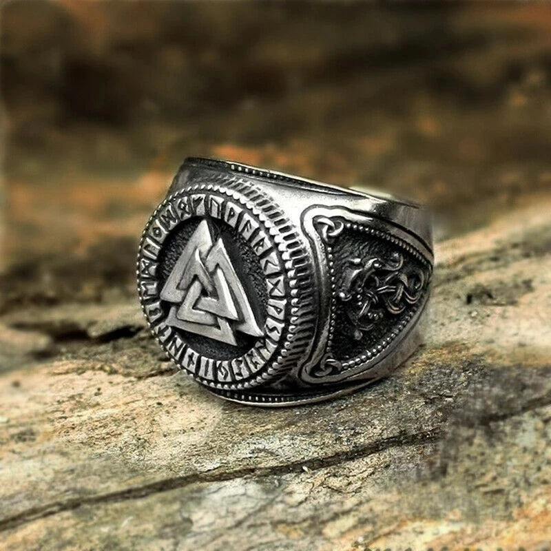 SC Vintage Viking Desgin Talisman Rings Titanium Steel Triangle Open Rings Stainless Steel Knuckle Rings for Men