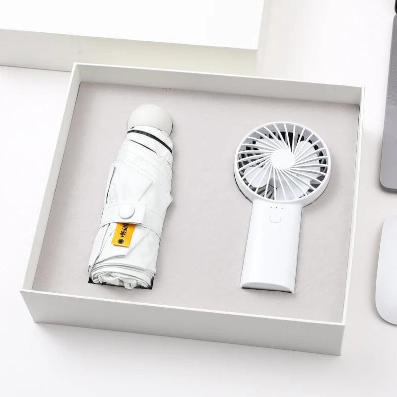 2026 New Promotional Gift Fan Desk Mini Usb Fan Vacuum Cup Mini Umbrella Gift Set for Wedding