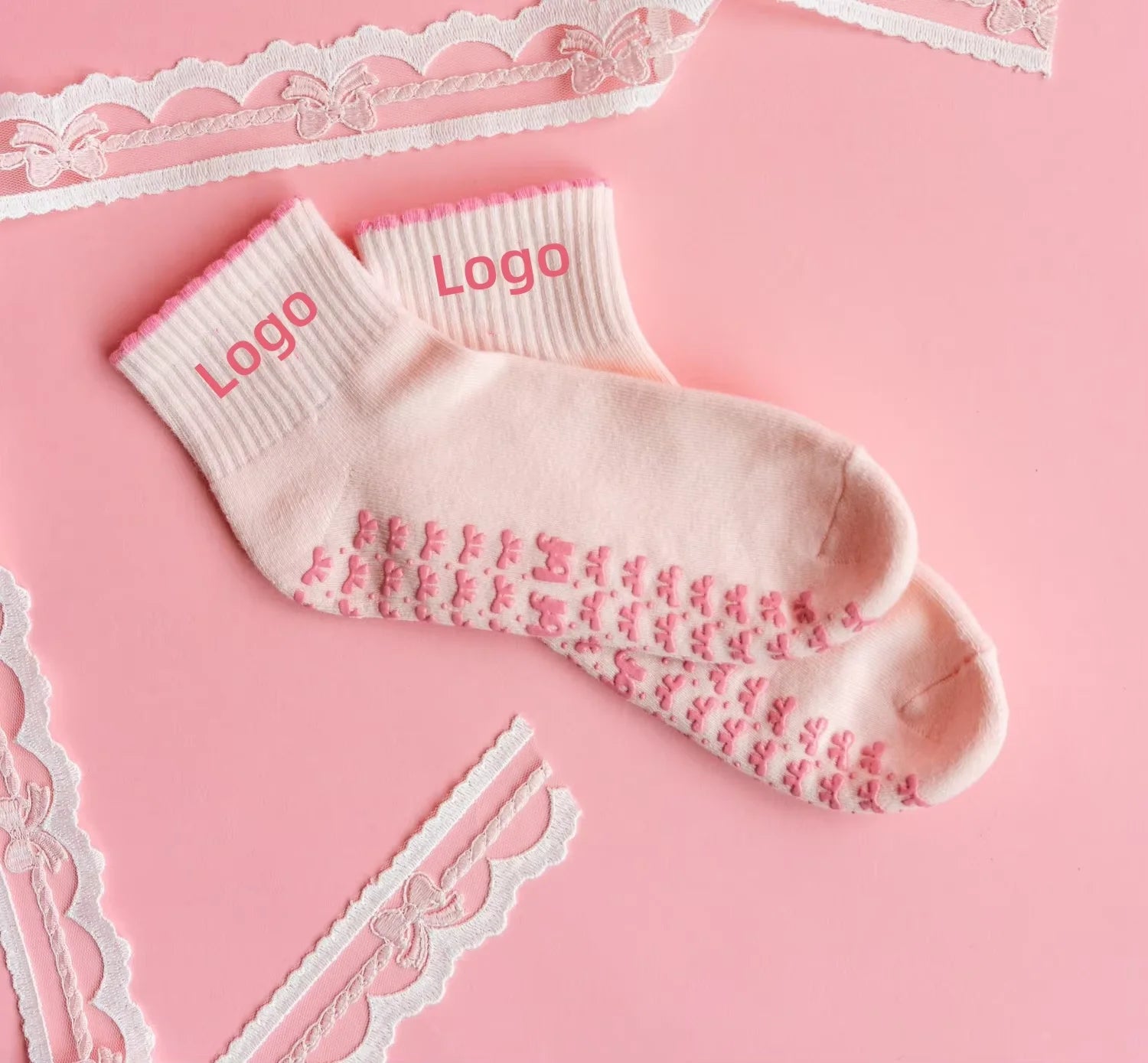 Custom Logo Pilates Socks Women Training Dance Pilates Ballet Barre Barefoot Grip Yoga Ruffle Socks