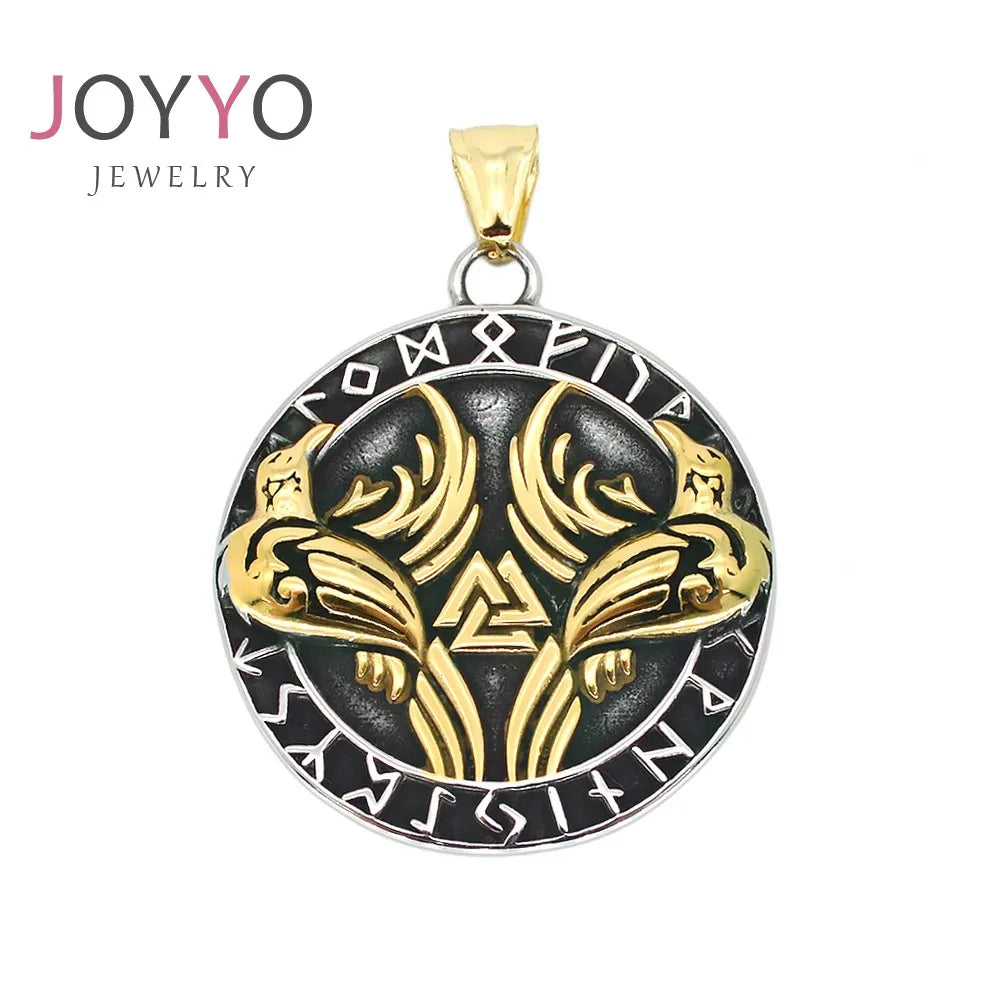 High End Design Stainless Steel Viking Pendant Totem Amulet Raven Bird Durable Jewelry Pendant Necklace for Men