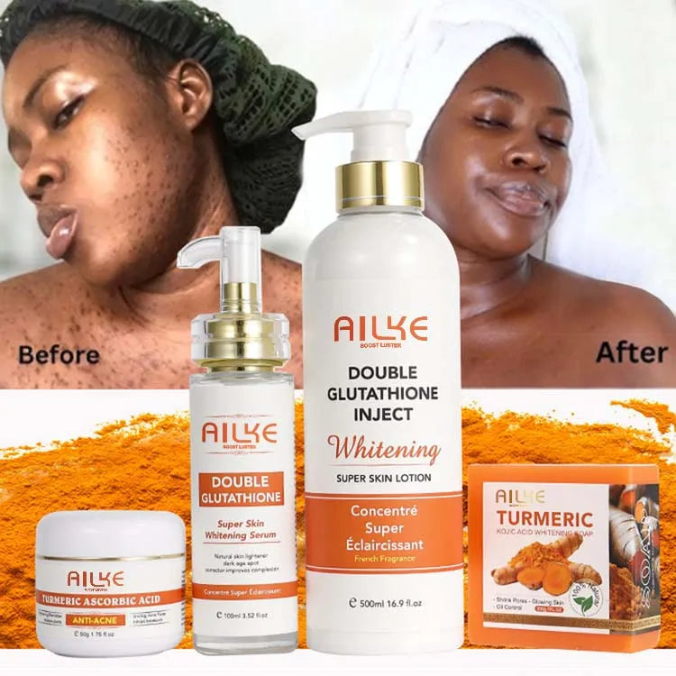 12 Set Customize Logo Anti Acne Remove Dark Spots Double-Glutathione Brightening Tumeric Skin Care Set for Legs/Arms/Face