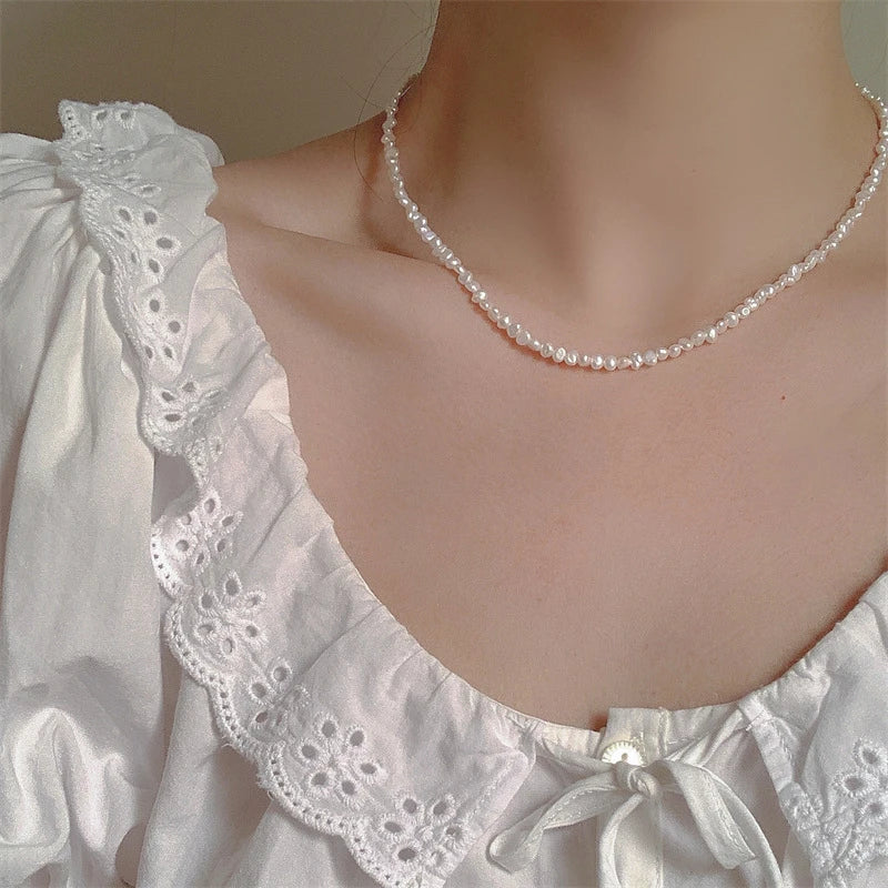 INS 18k Gold Plated Toggle Clasp Necklace 3mm Natural Irregular Baroque Freshwater Pearl Choker Necklaces Wedding Jewellery