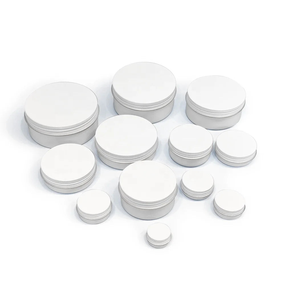 Custom logo Metal Curling 30ml 60ml 80ml 100ml 120ml Cosmetic Lip Balm Tin Packaging White Aluminum Tin