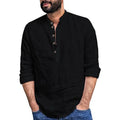 Mens Long-Sleeved Shirts Summer Solid Color Stand Collar Casual Beach Style Shirt New Baggy Tops