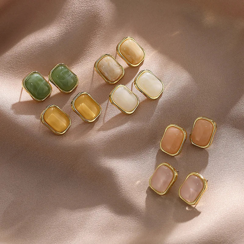 Statement Designer Geometric Square Stainless Steel Gemstone Crystal Stud Earring for Women Girls