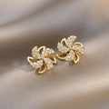 Brass Zircon Rotatable Earring S925 Silver Post Flower  Earrings Double Layer Hollow Zircon Crystal Earring for Women