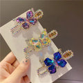 Korean Style Luxury Hair Clip Purple Full Crystal Diamond Girls Hairpin with Rhinestone Butterfly Alligator Metal Material