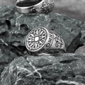 European and American Retro Viking Nordic Pirate Compass Small Letter Stainless Steel Ring Men's Dressing Accessories Gift