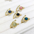 Hot Sale Natural Multi Stone Open Ring Female Fashion Jewelry Gemstone Round Amethyst Amazonite Blue Lace Agate Finger Rings