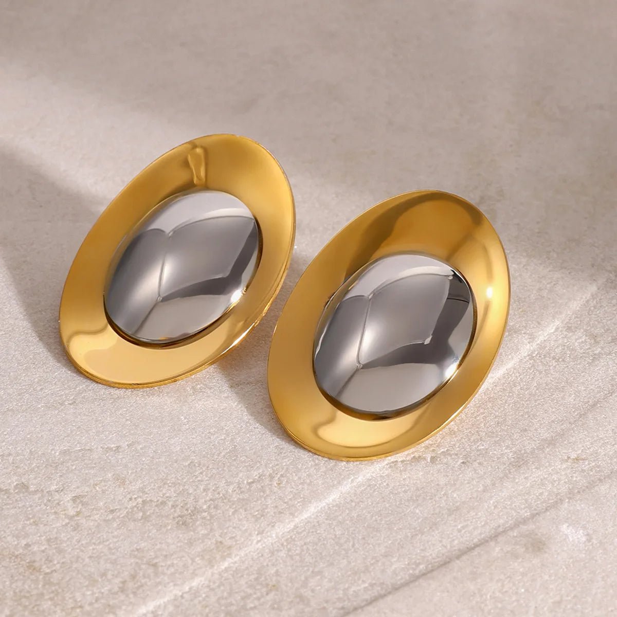 Statement Stainless Steel Metal Smooth Temperament Stud Earrings High Quality Polished Jewelry Waterproof 18K PVD