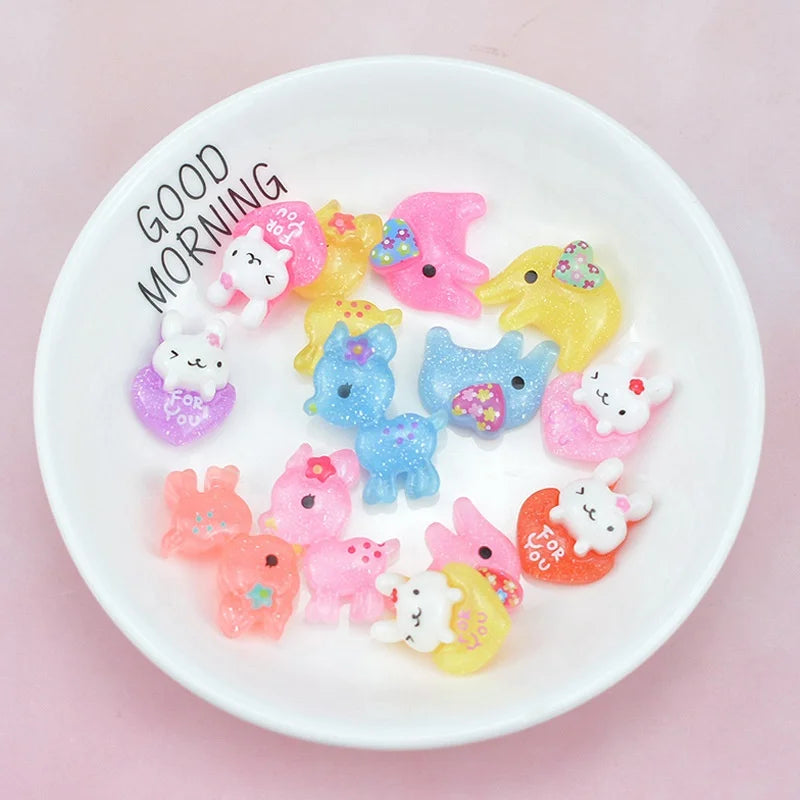 Resin Bunny Deer Elephant  Flat Back Resin Charms Cabochons for Slime Handmade DIY Mobile Phone Kids Hair Craft Decor