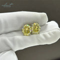 Silver 925 Original Brilliant Cut Total 6 Carat Pass Diamond Test Yellow Oval Moissanite Wedding Stud Earrings Fine Jewelry