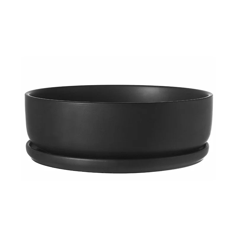 8 Inch Modern Round Black Glazed Ceramic Flower Pots Cactus Succulent Planter Bowl with Removable Saucer Home Decor