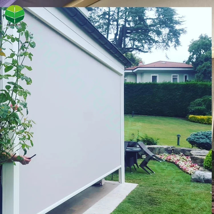 Strong Windproof Window Shade Fabric System Custom Outdoor Electric Motorized Roller Zip Screen Curtain Blinds Aluminum Summer