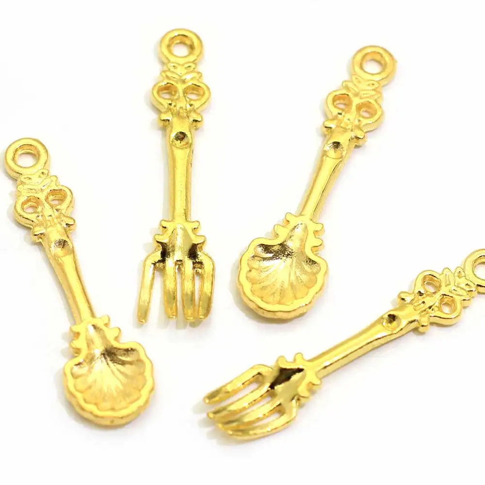 Gold Color Spoon Fork Charm Necklace Pendant Bracelet Jewelry Making Handmade Crafts Diy Supplies