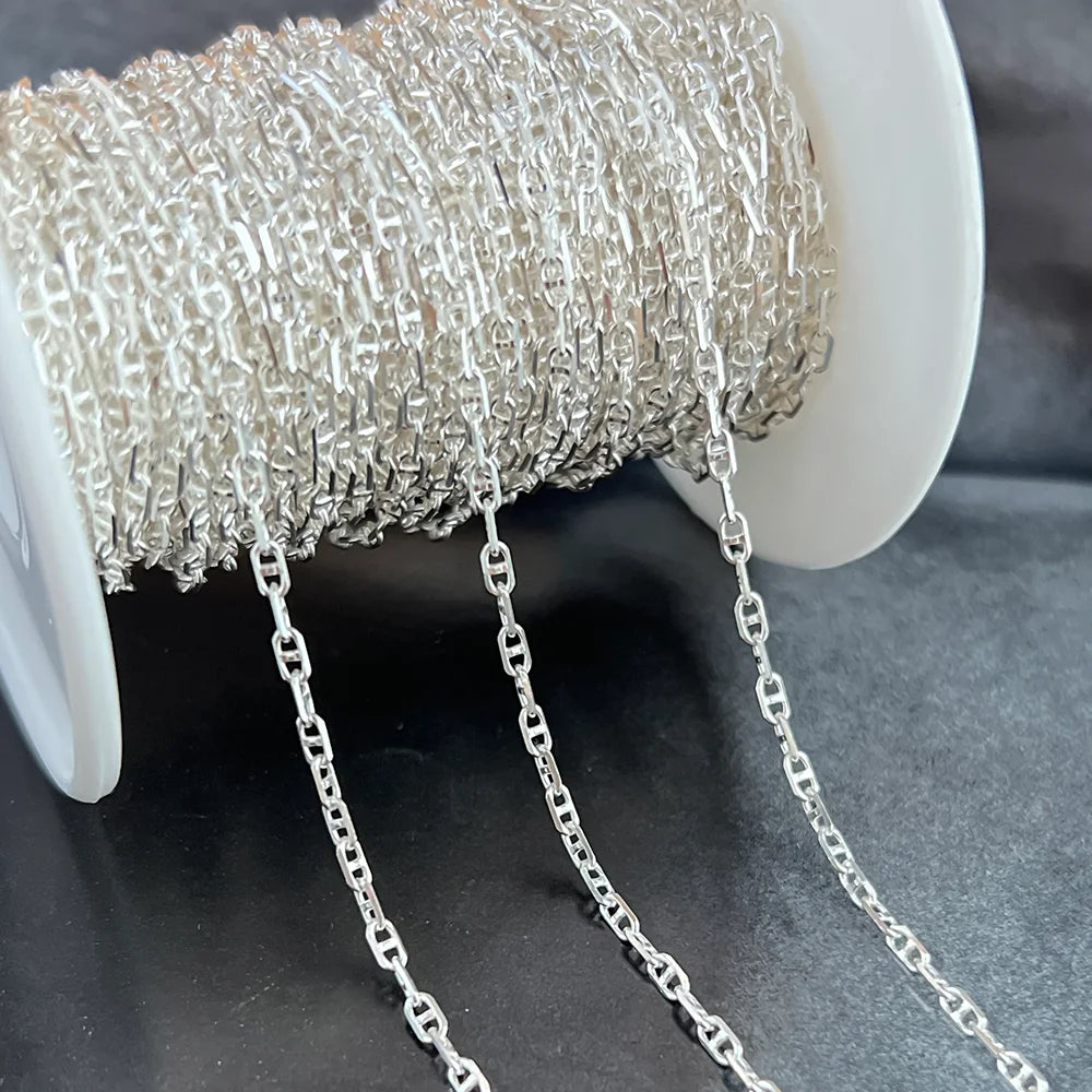 Vintage Sterling Silver 925 Flat Diamond Cut Mariner Necklace Chain for Jewelry Making Bracelet Anklet